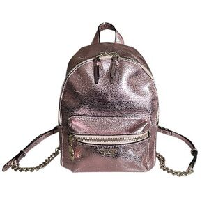 Victoria's Secret Pink Metallic Crackle Mini City Backpack Bling Chain Accent